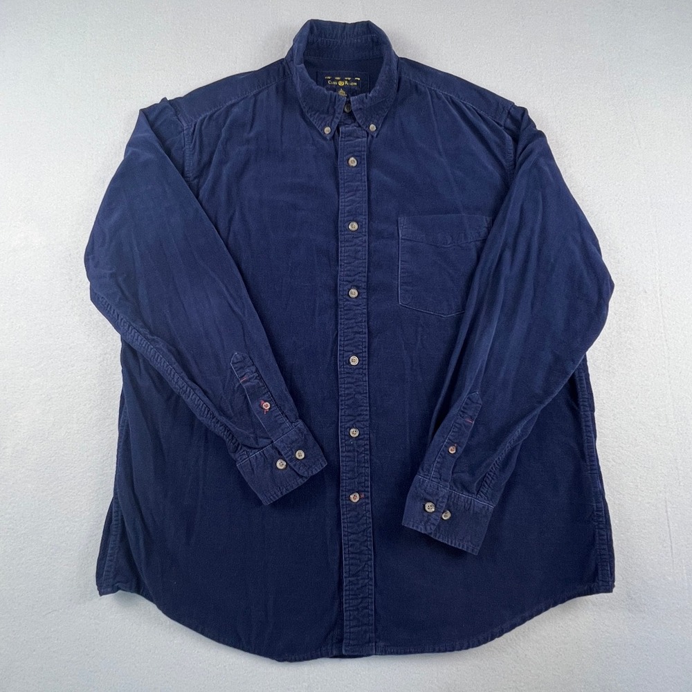 Club Room Corduroy Shirt Mens L Navy Blue Button Down Long Sleeve Casual Classic